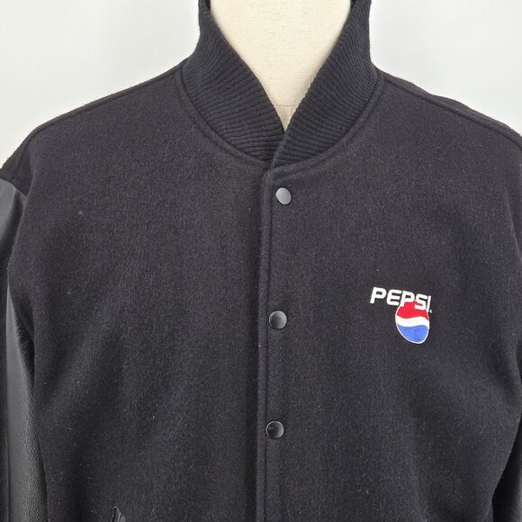 Mac Murray Varsity Jacket Size M Pepsi Logo Y2K Wool Leather Sleeves - Picture 1 of 7